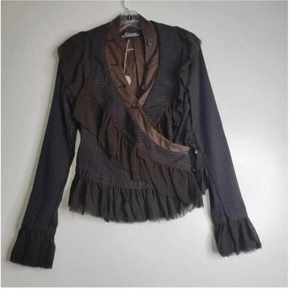 NWT Rinascimento Brown Asymmetrical Ruffle Long Sleeve Jacket Medium - Picture 8 of 11